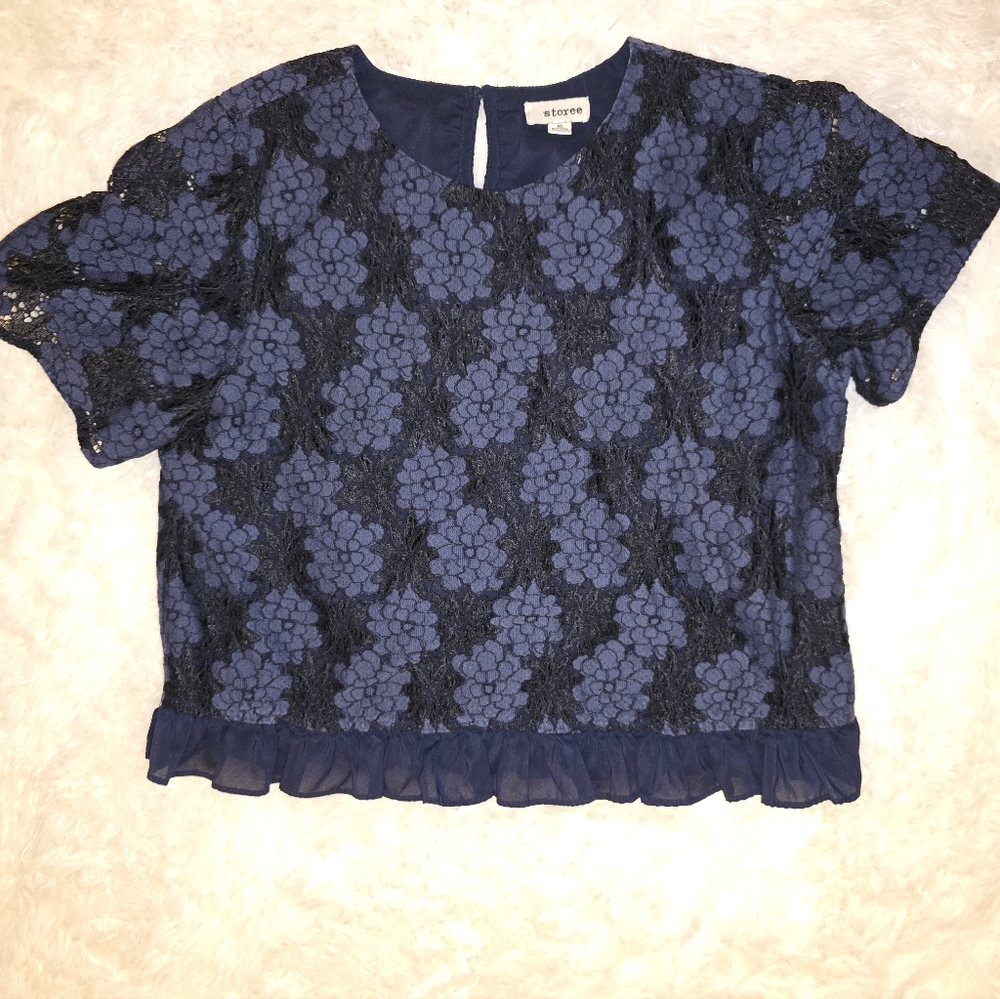 Navy Floral Lace Blouse